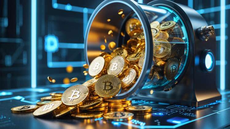 Bitcoin mixer and tumbler process showing coins being mixed to improve transaction privacy